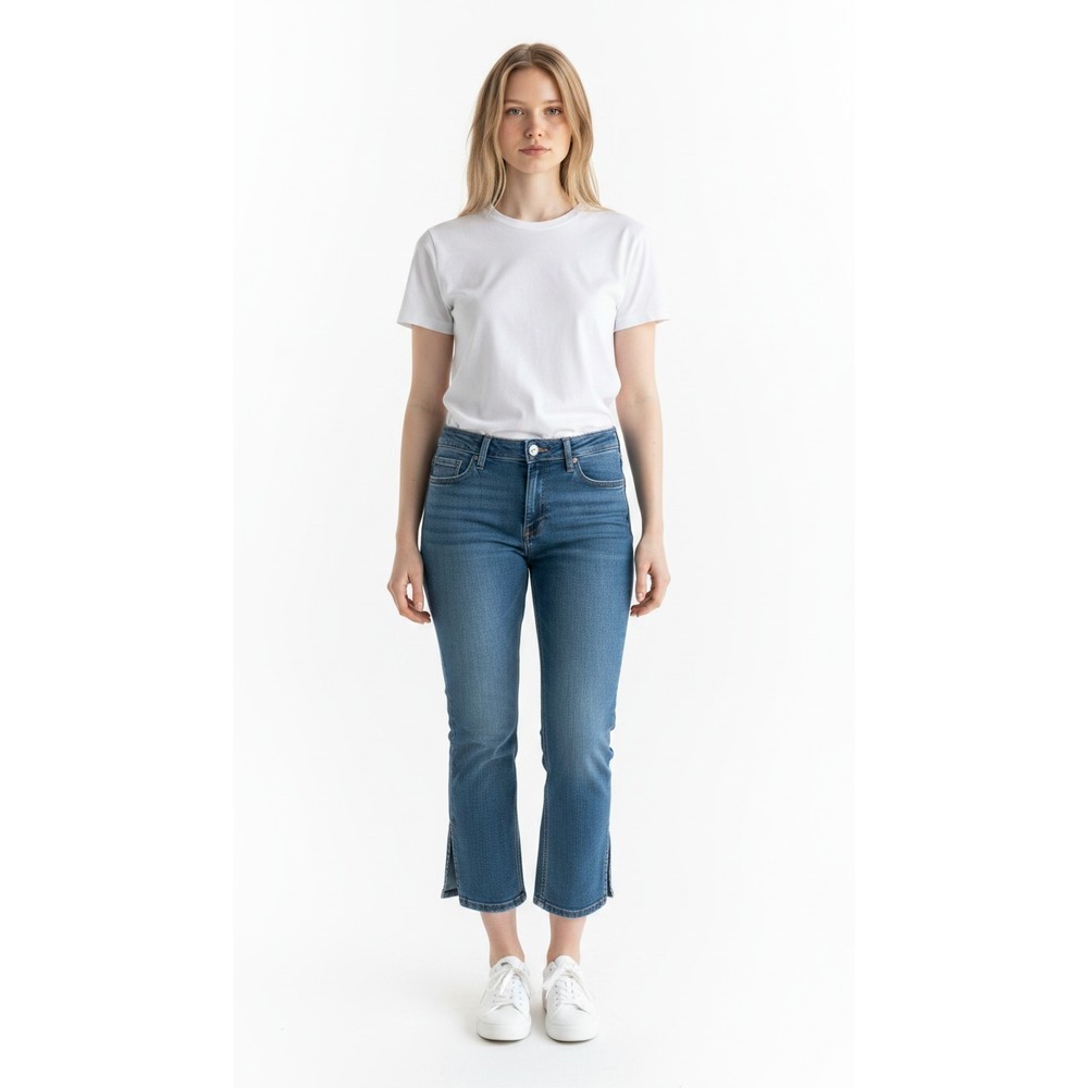 Gap Women Blue Cropped Boot Cut Jeans Side Slit Petal Hem Medium Wash Denim - Picture 13 of 13